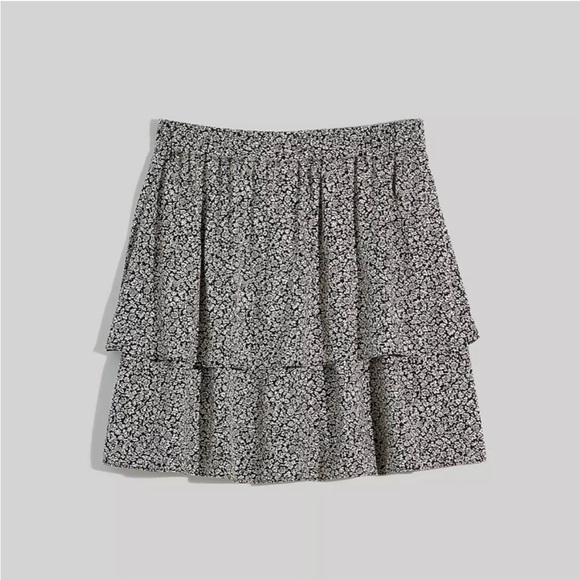 Madewell Pull-On Tiered Black Pattern Mini Skirt - Picture 1 of 4